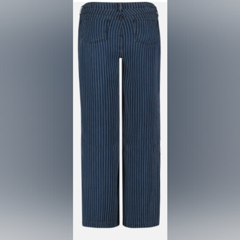 NYDJ TERESA PINSTRIPE DARK ENZYME WIDE LEG TROUSER JEANS SZ 6